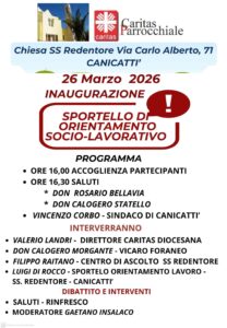 Scopri di più sull'articolo Canicattì, inaugurazione sportello socio-lavorativo Caritas: appuntamento il 26 marzo alla Chiesa SS Redentore