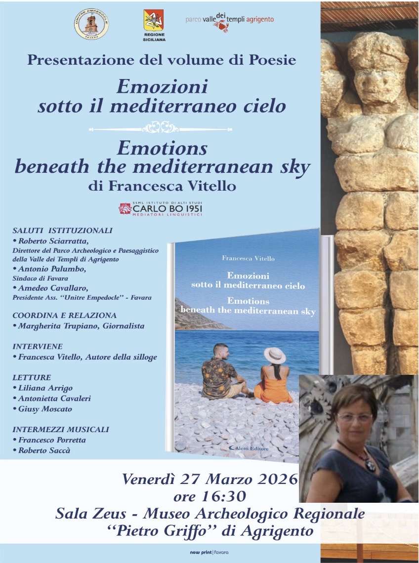 Scopri di più sull'articolo Agrigento, presentazione di “Emozioni sotto il Mediterraneo cielo” di Francesca Vitello