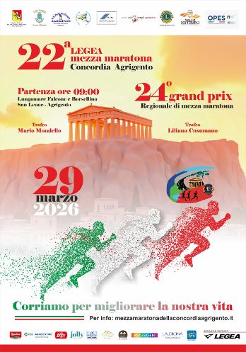 Al momento stai visualizzando Domenica 29 marzo ad Agrigento la 22° Mezza Maratona della Concordia