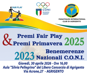 Scopri di più sull'articolo Cerimonia di Premiazione Panathlon e CONI ad Agrigento il 30 aprile