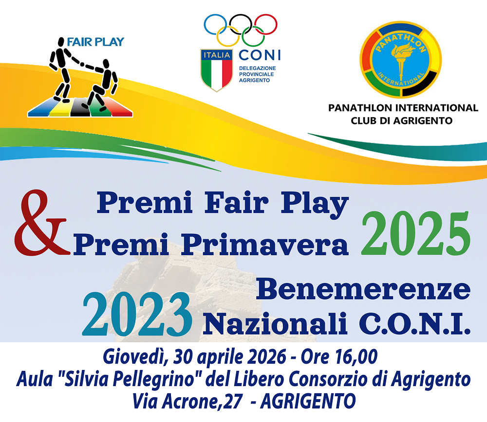 Al momento stai visualizzando Cerimonia di Premiazione Panathlon e CONI ad Agrigento il 30 aprile