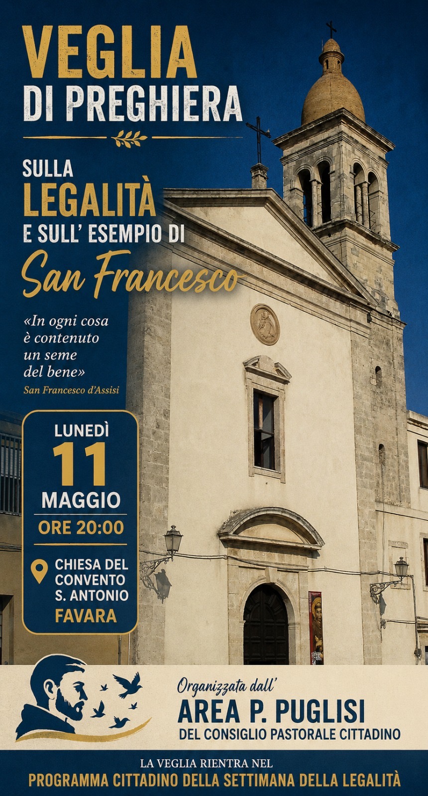 Scopri di più sull'articolo Veglia di preghiera per la legalità al convento S. Antonio di San Francesco