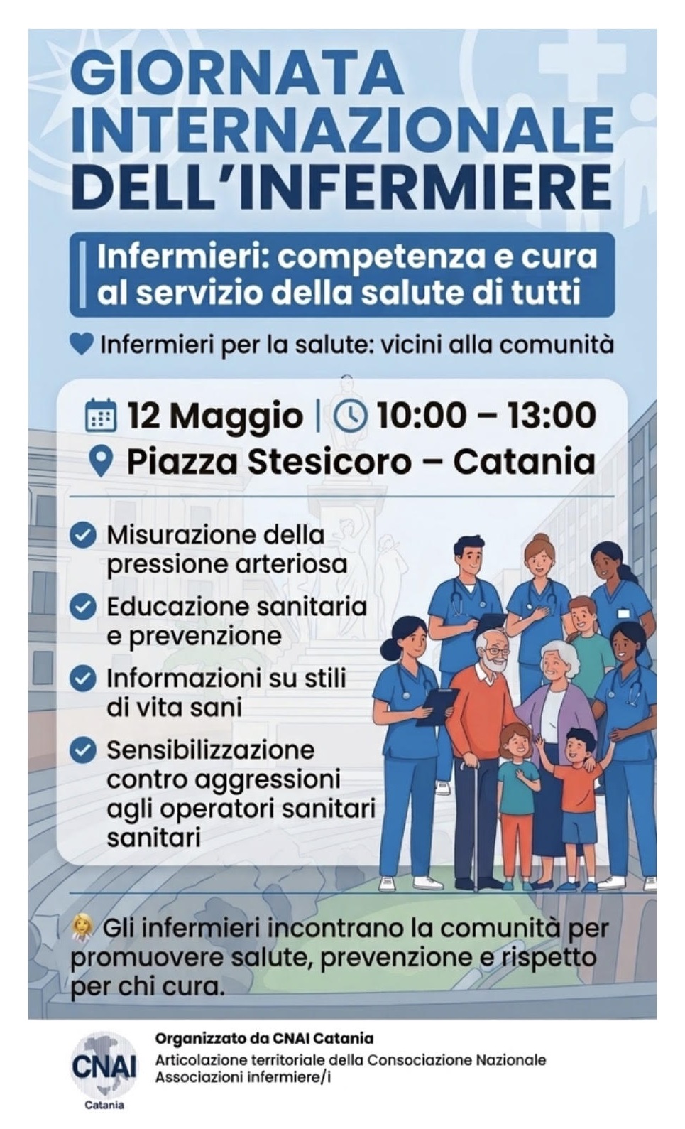 Scopri di più sull'articolo Catania onora gli infermieri: CNAI protagonista in piazza Stesicoro