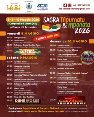 Al momento stai visualizzando A Campobello di Licata torna la sagra “‘Mpurnatu e ‘Mpanata”: scopri il programma!
