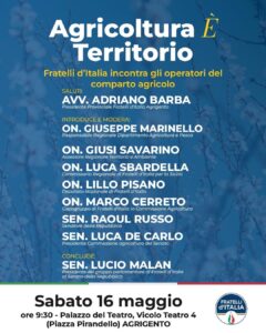 Scopri di più sull'articolo Convegno “Agricoltura E’ Territorio” a Agrigento: il ruolo di Fratelli d’Italia