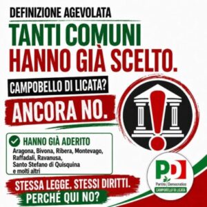 Scopri di più sull'articolo Definizione agevolata a Campobello di Licata: il PD sollecita l’approvazione