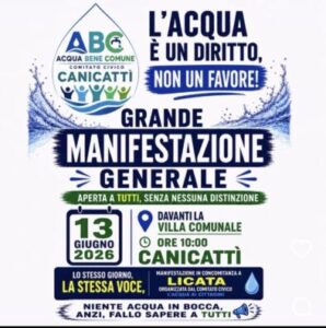 Scopri di più sull'articolo Canicattì scende in piazza: manifestazione per l’acqua il 13 giugno