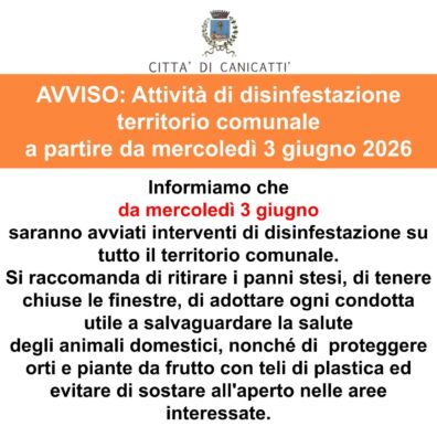 Al momento stai visualizzando Disinfestazione a Canicattì: avviso ai cittadini dal 3 giugno