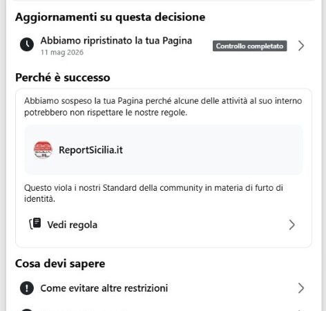 Al momento stai visualizzando Facebook blocca il profilo di Report Sicilia dopo segnalazioni multiple