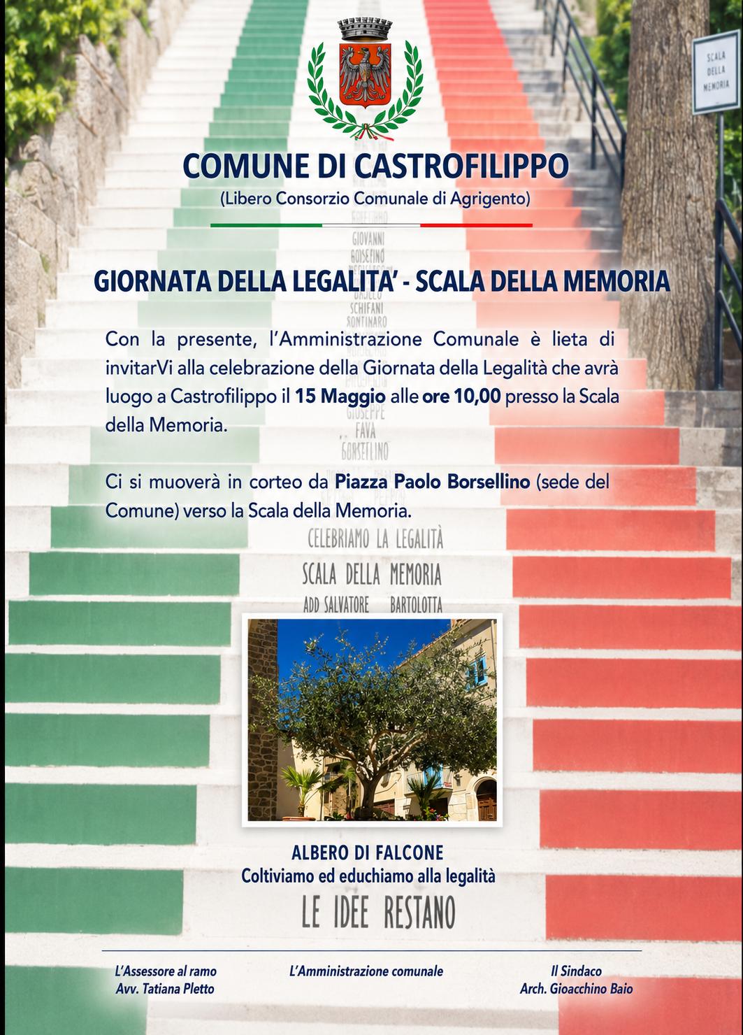 Al momento stai visualizzando Agrigento – Castrofilippo, il 15 maggio la Giornata della Legalità. Il corteo raggiungerà la Scala della Memoria