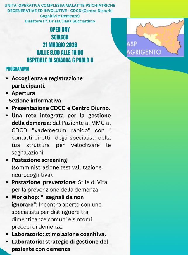 Al momento stai visualizzando Open day all’ospedale di Sciacca: supporto per famiglie e pazienti con Alzheimer
