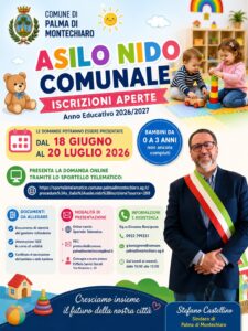 Scopri di più sull'articolo Iscrizioni aperte per l’asilo nido comunale a Palma di Montechiaro 2026-2027