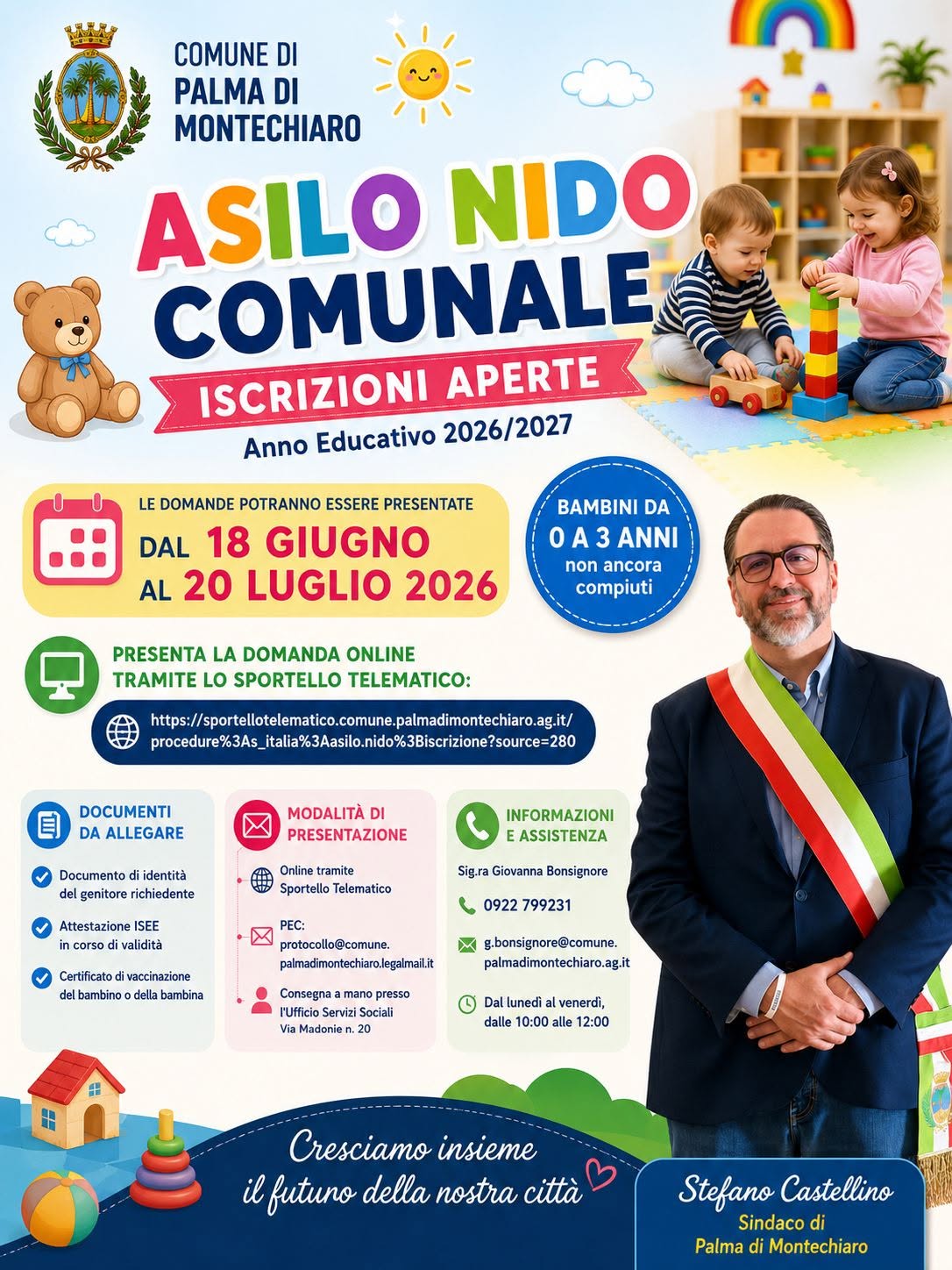 Al momento stai visualizzando Iscrizioni aperte per l’asilo nido comunale a Palma di Montechiaro 2026-2027
