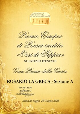 Al momento stai visualizzando Il poeta brolese Rosario La Greca vince il Gran Premio “Ossi di Seppia” 2026