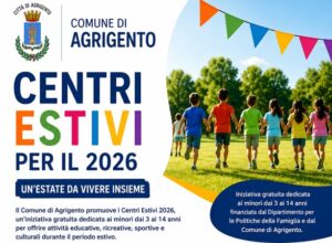 Scopri di più sull'articolo Apertura delle iscrizioni per i centri estivi 2026 ad Agrigento: partecipa a “Un’estate da vivere insieme”