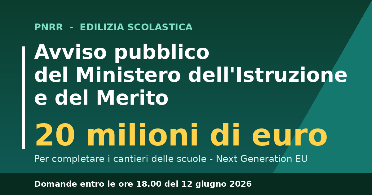 Al momento stai visualizzando Enti locali chiamati a presentare domande per 20 milioni per l’edilizia scolastica entro il 12 giugno 2026