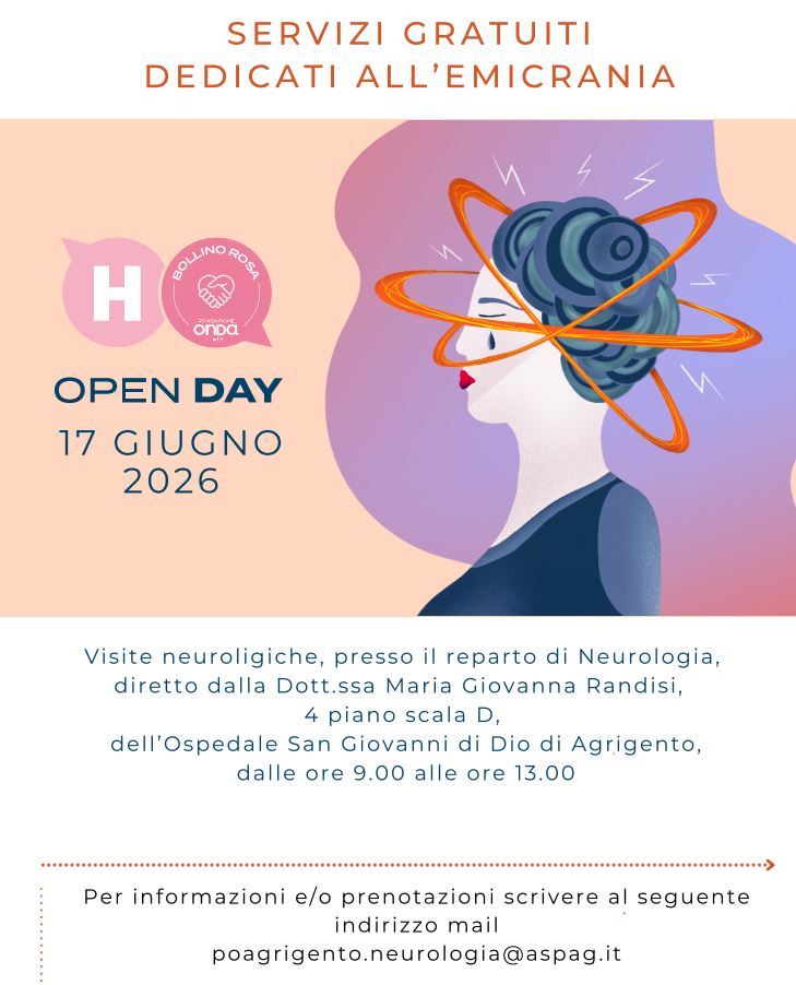 Al momento stai visualizzando Visite neurologiche gratuite ad Agrigento per l’H-Open Day Emicrania il 17 giugno