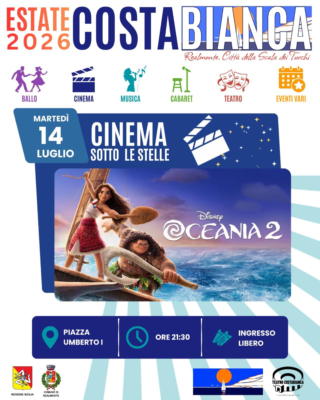 Al momento stai visualizzando Agrigento – Estate Costabianca 2026: a Realmonte arriva il “Cinema sotto le Stelle” con Oceania 2