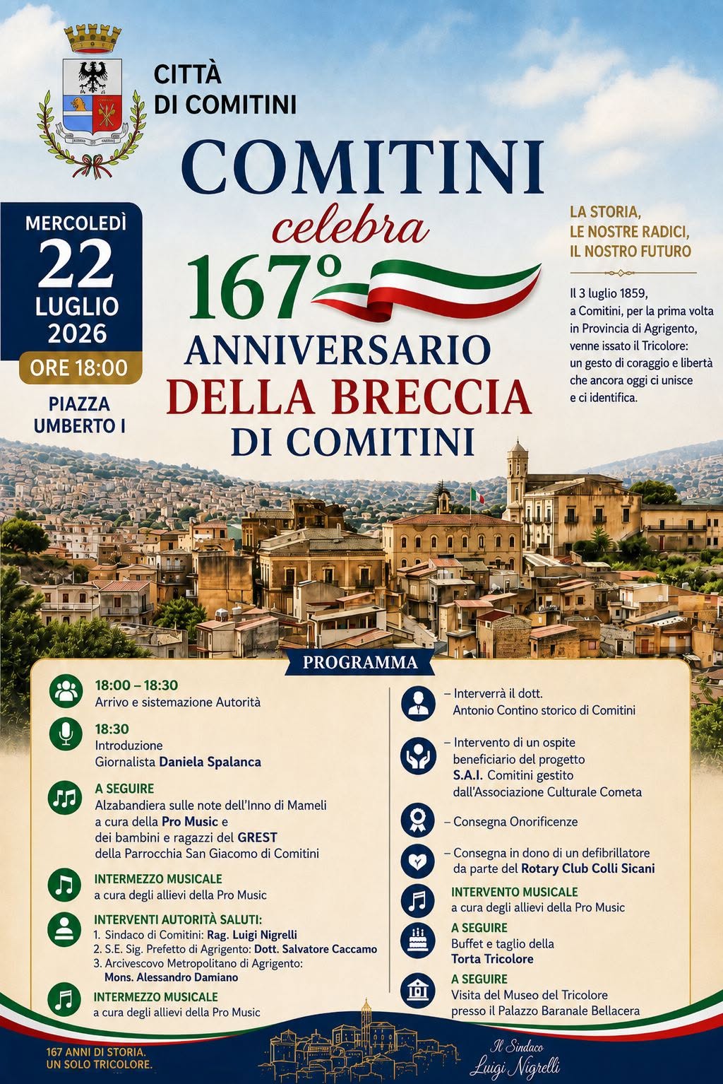Al momento stai visualizzando Agrigento – Comitini celebra il 167esimo anniversario della Breccia. Cerimonia il 22 luglio