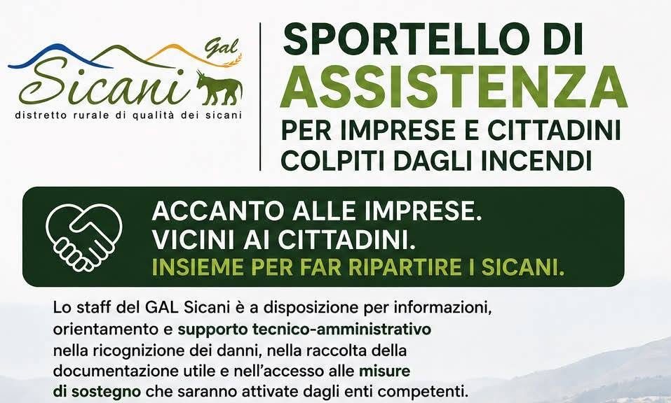 Al momento stai visualizzando Agrigento – Il GAL Sicani attiva lo Sportello di Assistenza per imprese e cittadini colpiti dagli incendi
