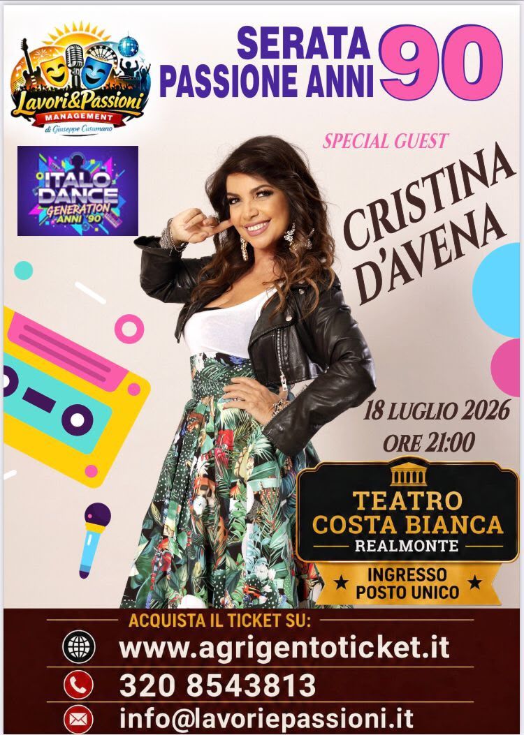 Al momento stai visualizzando Agrigento – Cristina D’Avena in concerto a Realmonte