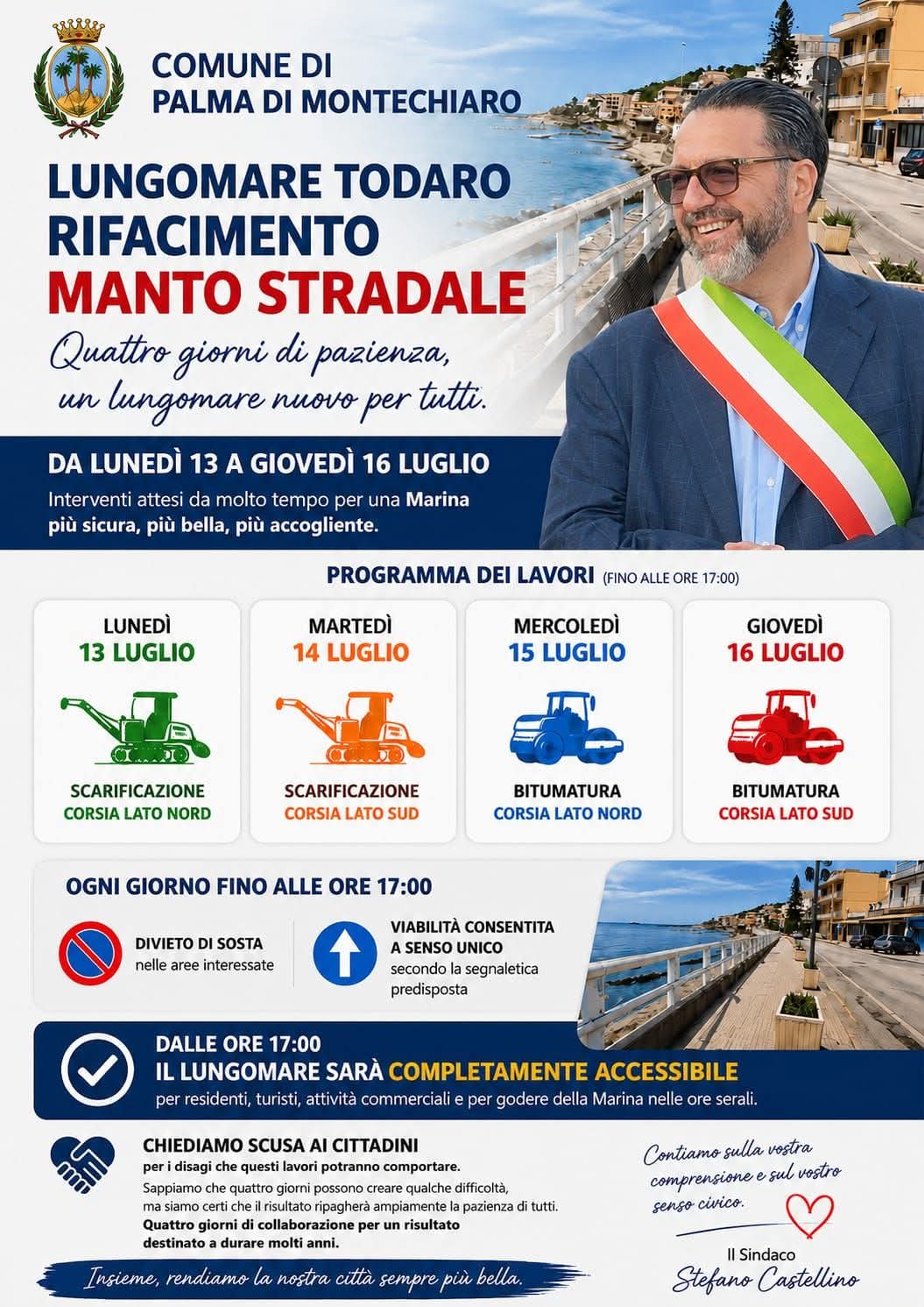Al momento stai visualizzando Agrigento – Palma, quattro giorni di lavori sul lungomare. Castellino: “Qualche disagio, ma ne vale la pena”