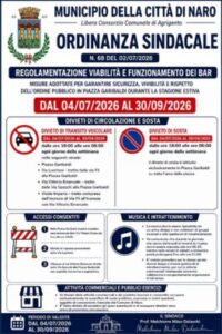 Scopri di più sull'articolo Naro, Piazza Garibaldi diventa ZTL estiva: nuove regole per auto e locali