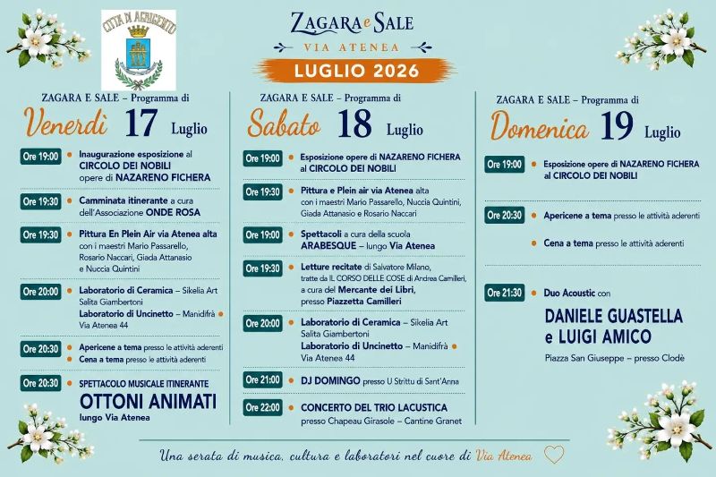 Scopri di più sull'articolo Agrigento, weekend di cultura e spettacolo: dal 17 al 19 luglio eventi tra Via Atenea e centro storico