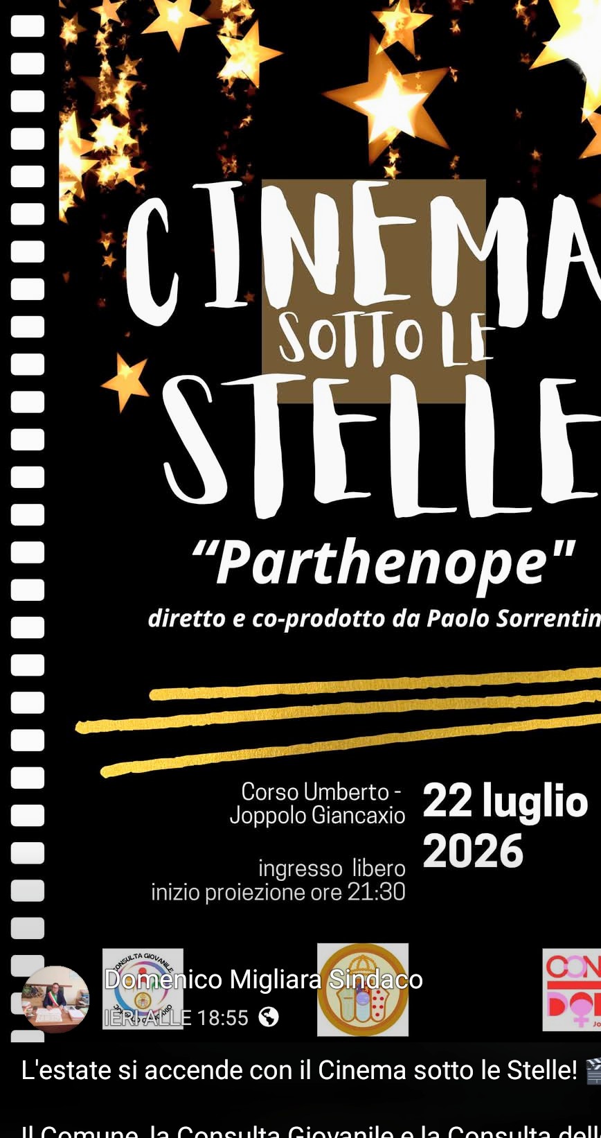 Scopri di più sull'articolo Agrigento – Cinema sotto le stelle a Joppolo Giancaxio