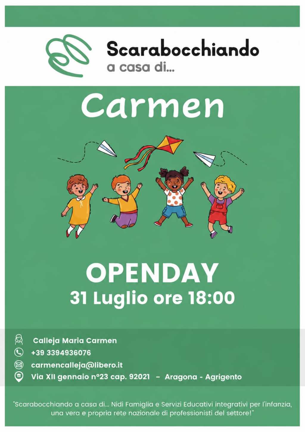 Al momento stai visualizzando Agrigento – Aragona, il 31 luglio apre le porte il nuovo nido di famiglia “Scarabocchiando a casa di… Carmen”