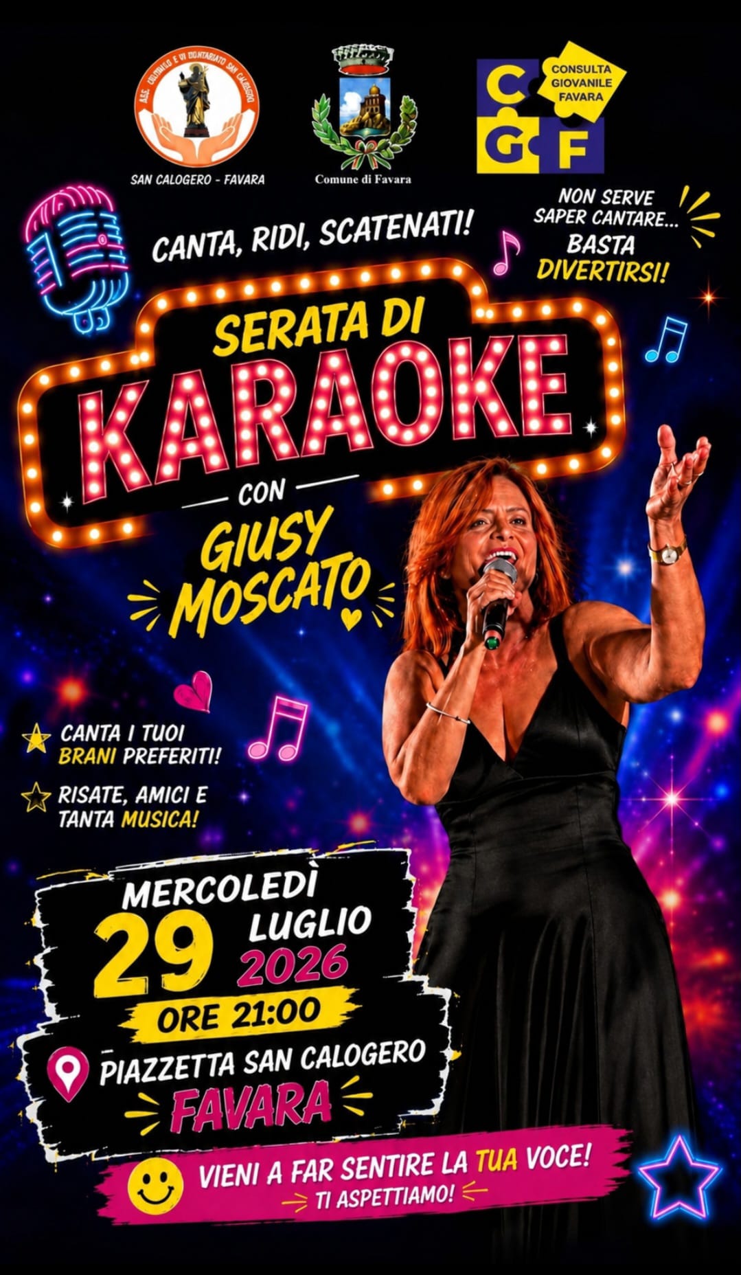 Scopri di più sull'articolo Agrigento – A Favara una serata di karaoke con mattatrice la docente e attrice Giusy Moscato