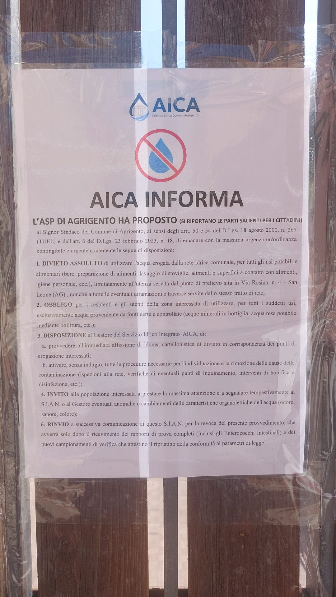 Al momento stai visualizzando Agrigento – Asp, avviso ai residenti di via Rosina a San Leone: “Non utilizzare l’acqua per bere, cucinare, lavare stoviglie, alimenti e igiene personale”. Controlli in corso