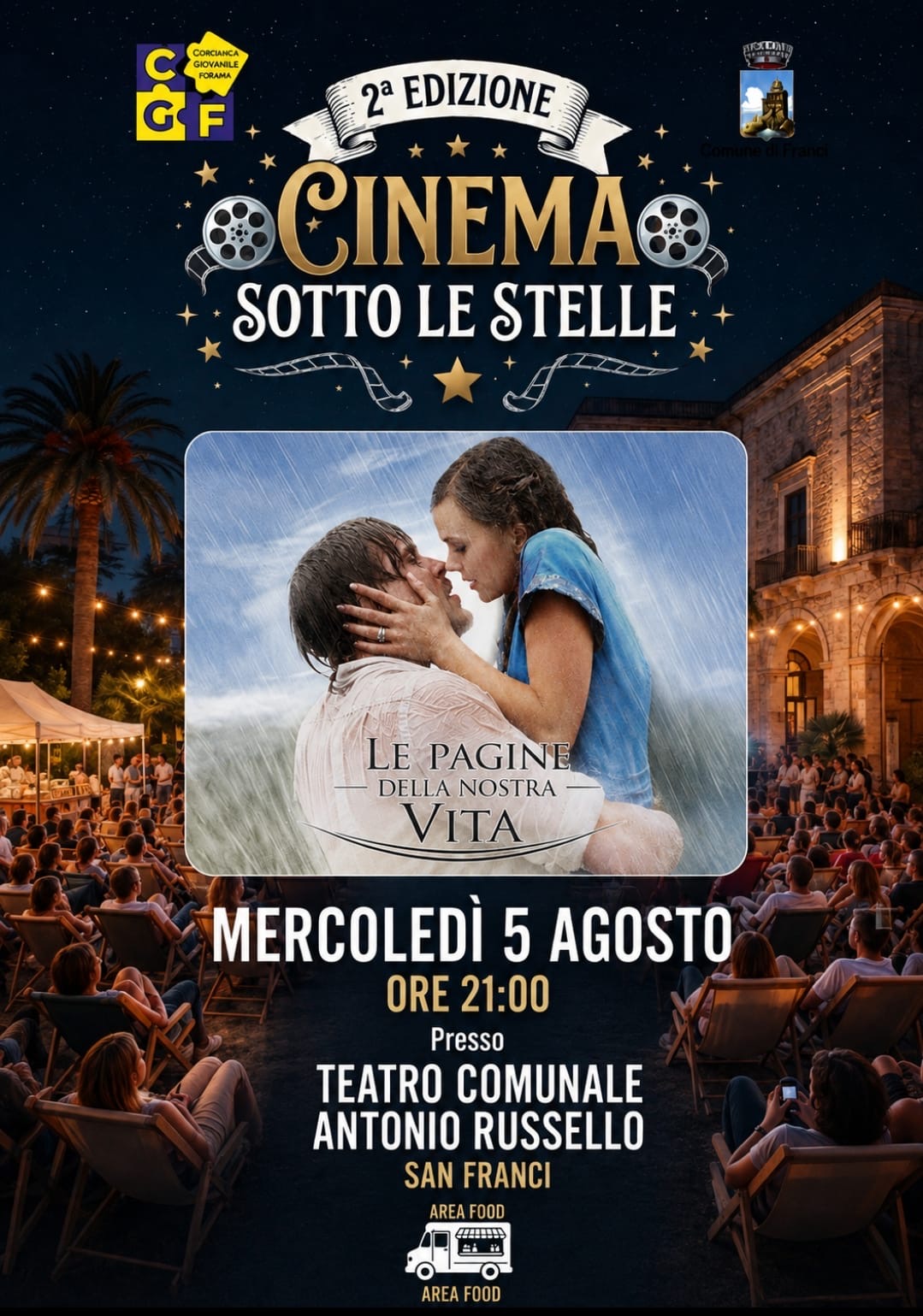 Al momento stai visualizzando Agrigento – Cinema sotto le stelle, al via il 5 agosto la 2ª edizione a Favara: il primo appuntamento è con “Le pagine della nostra vita”