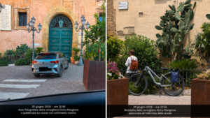 Scopri di più sull'articolo Agrigento, due foto davanti allo stesso Comune: Mangione denuncia l’auto, ma la sua bici era legata all’inferriata. Le regole valgono solo per gli altri?