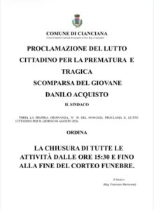 Scopri di più sull'articolo Agrigento – Cianciana, lutto cittadino per il giovane Danilo