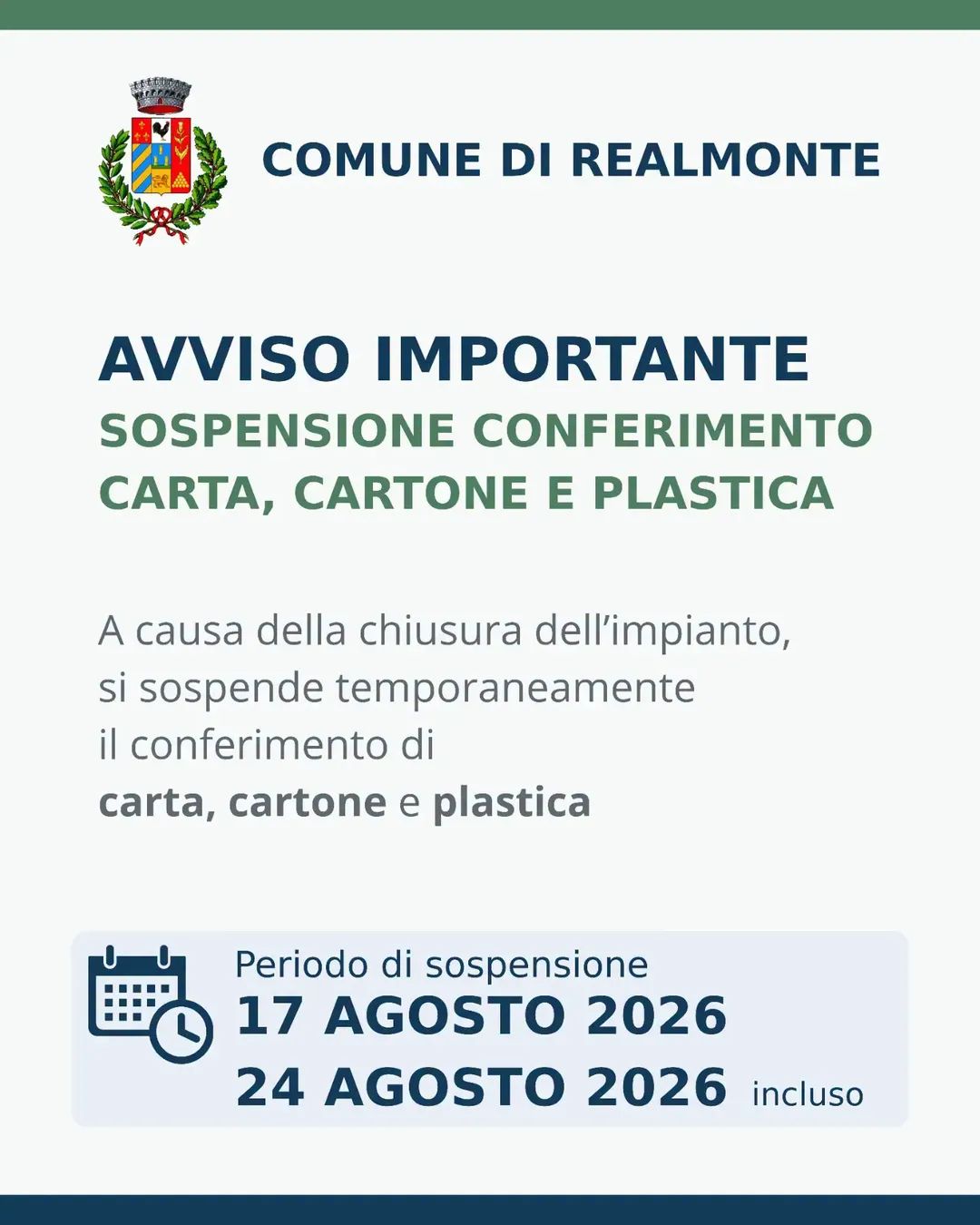 Al momento stai visualizzando Agrigento – A Realmonte stop alla raccolta di carta, cartone e plastica per 7 giorni