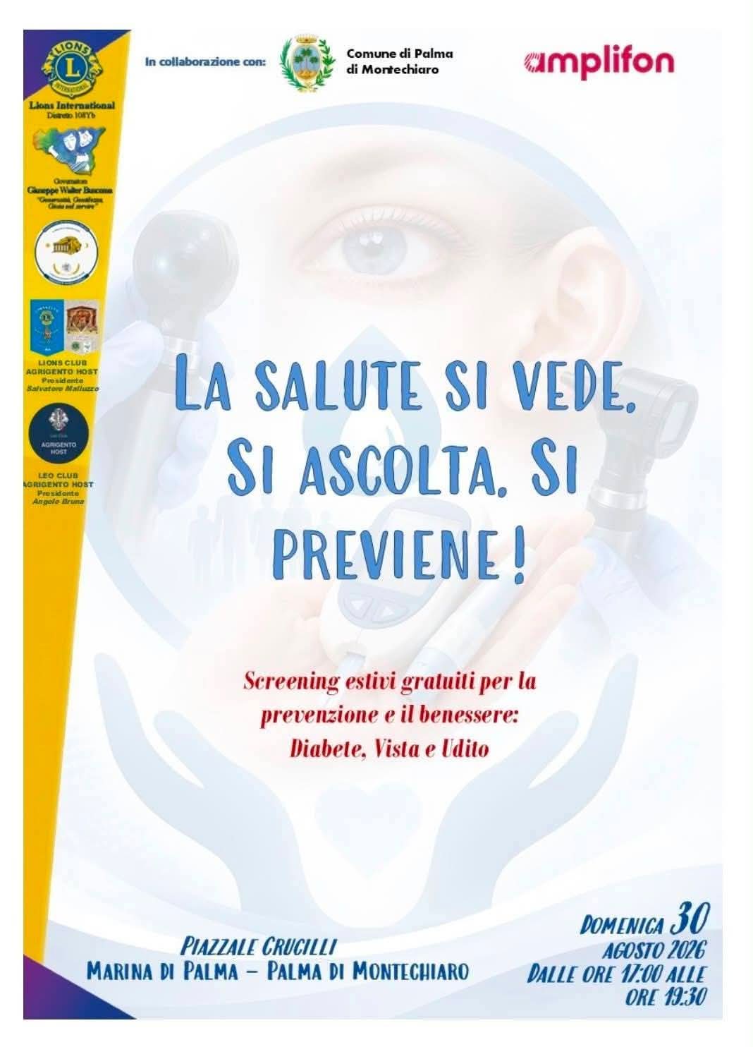 Al momento stai visualizzando Agrigento – Prevenzione a Marina di Palma: diabete, vista e udito