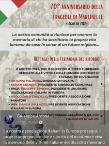 Scopri di più sull'articolo Agrigento – 70° Anniversario della Tragedia di Marcinelle: Favara Ricorda il Sacrificio dei Minatori