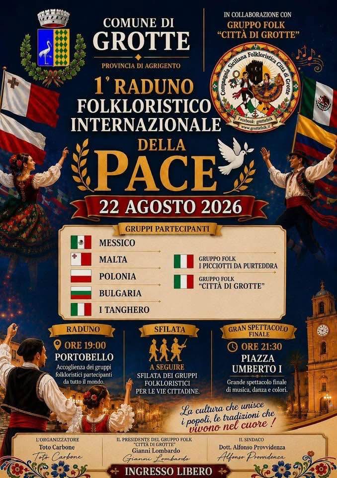 Al momento stai visualizzando Agrigento – A Grotte il 1° Raduno Folkloristico Internazionale della Pace