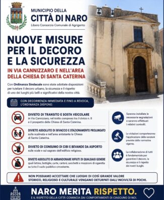 Al momento stai visualizzando Agrigento – Naro, nuove misure per il decoro e la sicurezza in Via Cannizzaro e nell’area della Chiesa di Santa Caterina