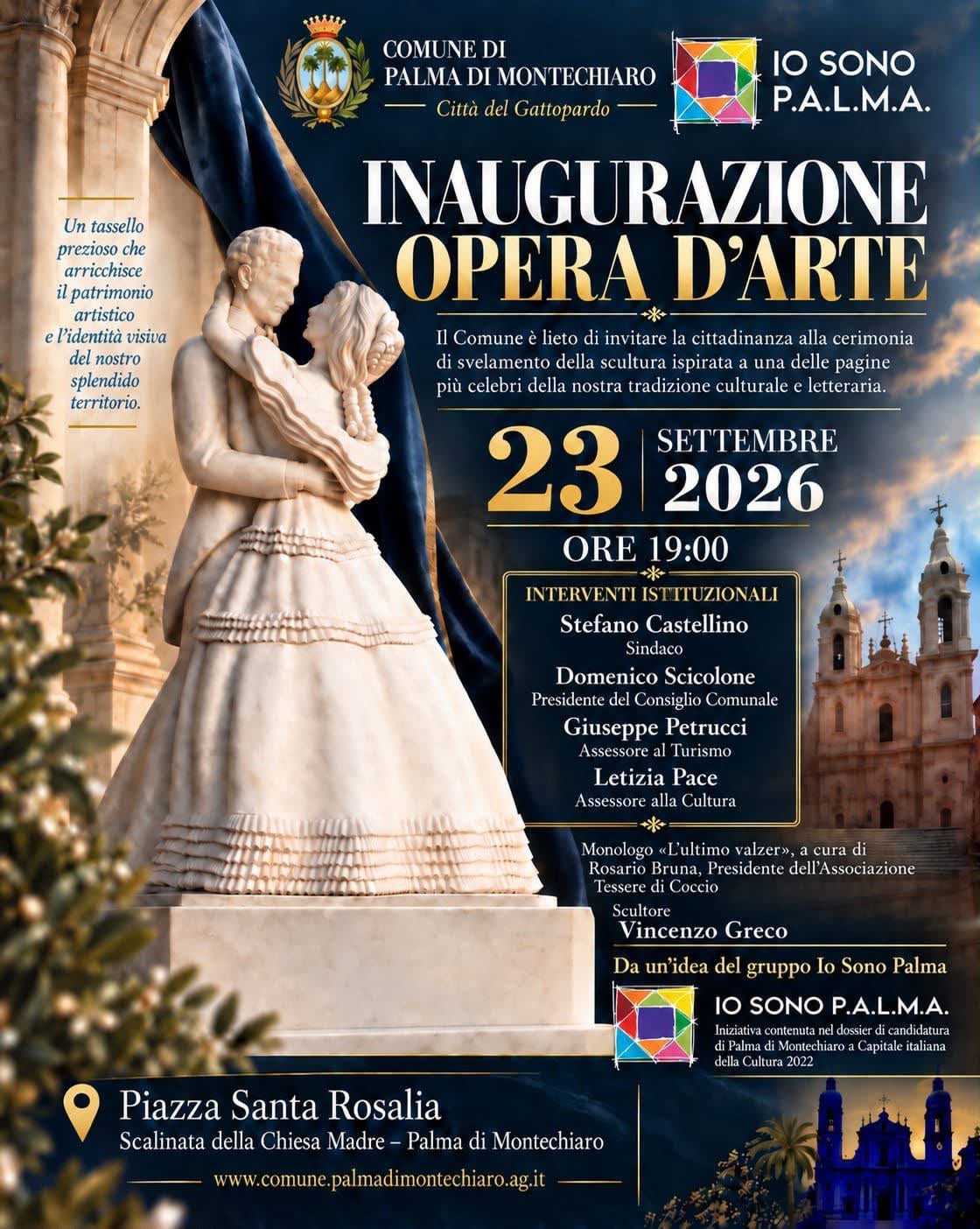 Al momento stai visualizzando Agrigento – La statua del ballo del Gattopardo inaugurata a Palma di Montechiaro (interviste al Vg)