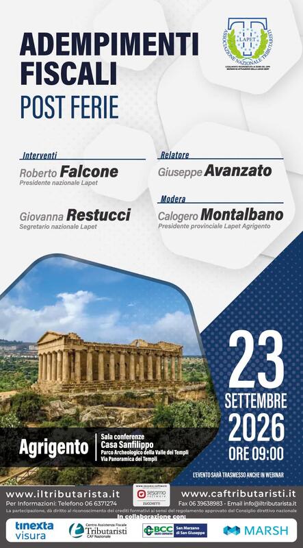 Al momento stai visualizzando Adempimenti fiscali post ferie: convegno Lapet ad Agrigento il 23 settembre
