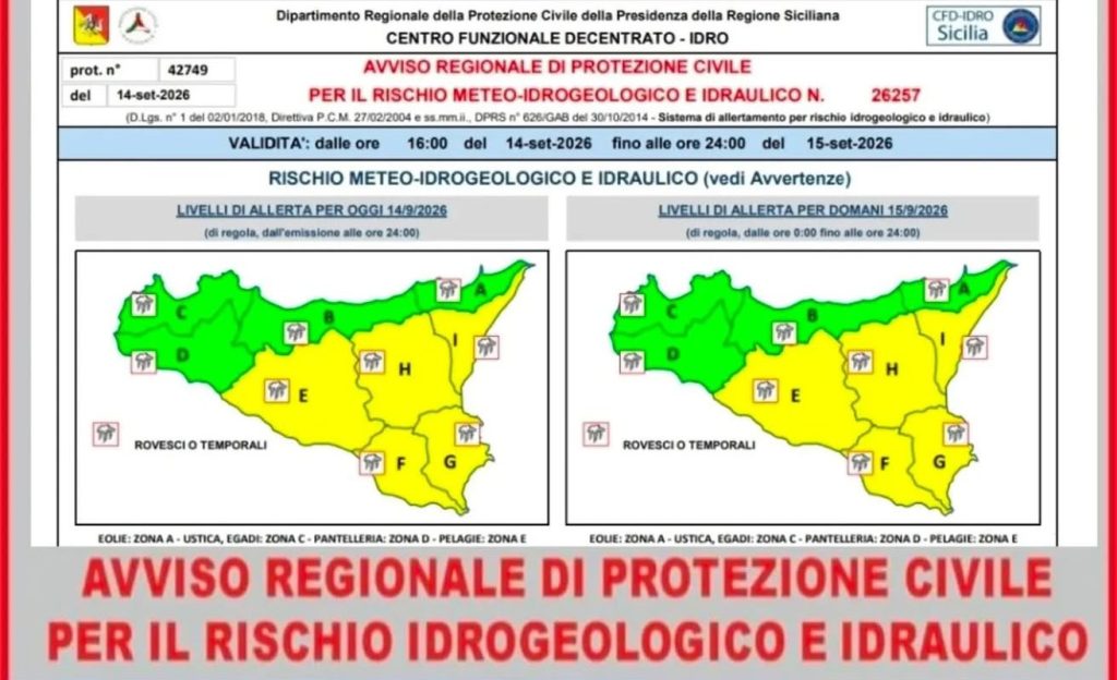 Al momento stai visualizzando Agrigento – Allerta gialla nell’Agrigentino per rovesci e temporali