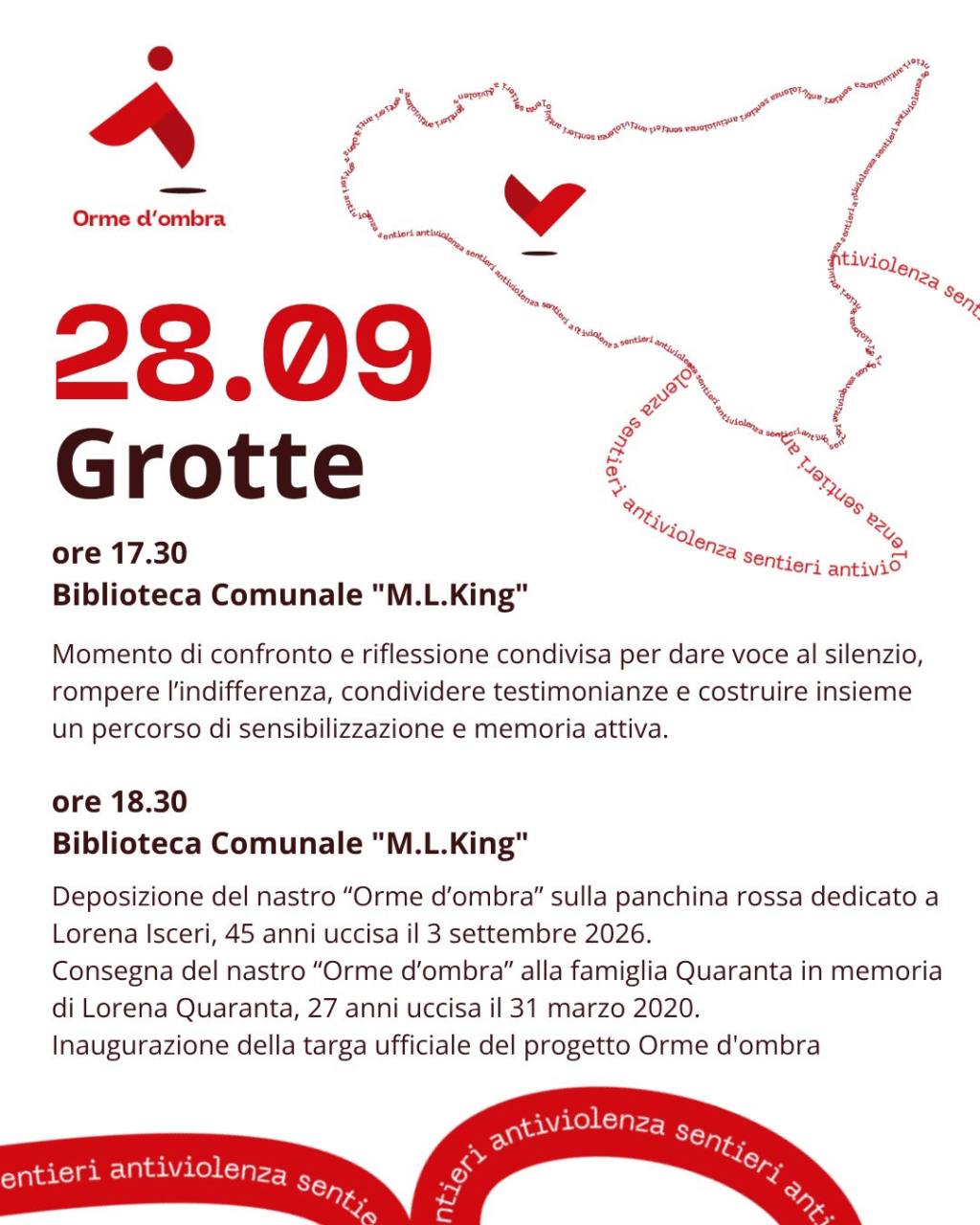Al momento stai visualizzando Agrigento – Violenza sulle donne, il cammino “Orme d’ombra” arriva a Grotte
