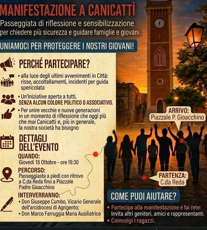 Al momento stai visualizzando Agrigento – Basta violenza, Canicattì si mobilita per la sicurezza: la manifestazione il 15 ottobre