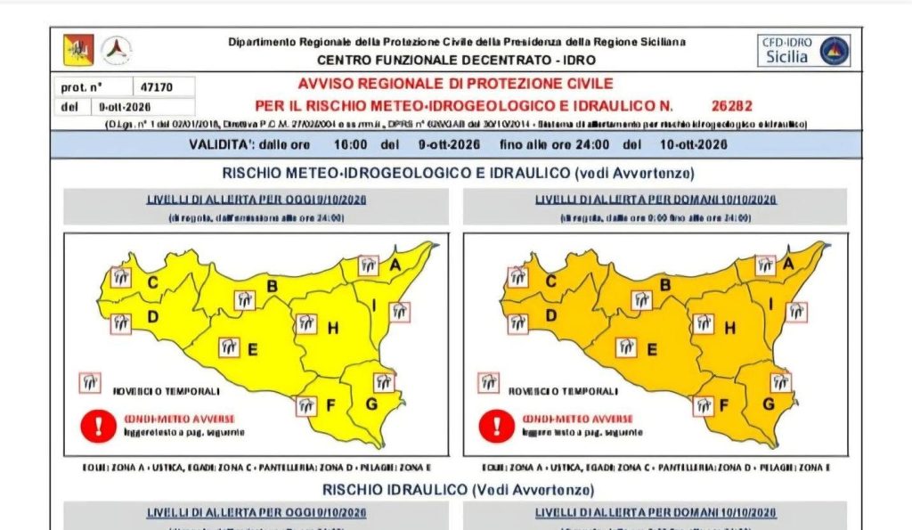 Al momento stai visualizzando Agrigento – Maltempo, allerta arancione in Sicilia