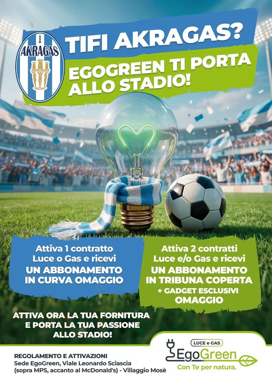 Al momento stai visualizzando Agrigento – Tifi Akragas, il tuo posto all’ Esseneto te lo regala EgoGreen