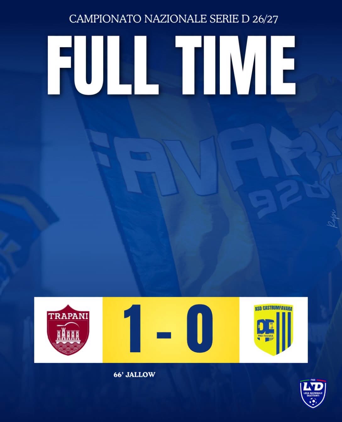Al momento stai visualizzando Agrigento – Trapani- Castrum Favara 1-0: gialloblù ancora a secco di punti in trasferta