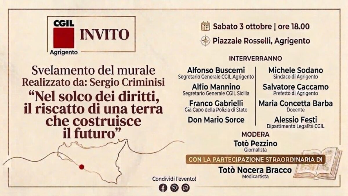 Scopri di più sull'articolo Agrigento – La CGIL dona alla città un murale per ricordare le vittime della mafia e parlare alle nuove generazioni