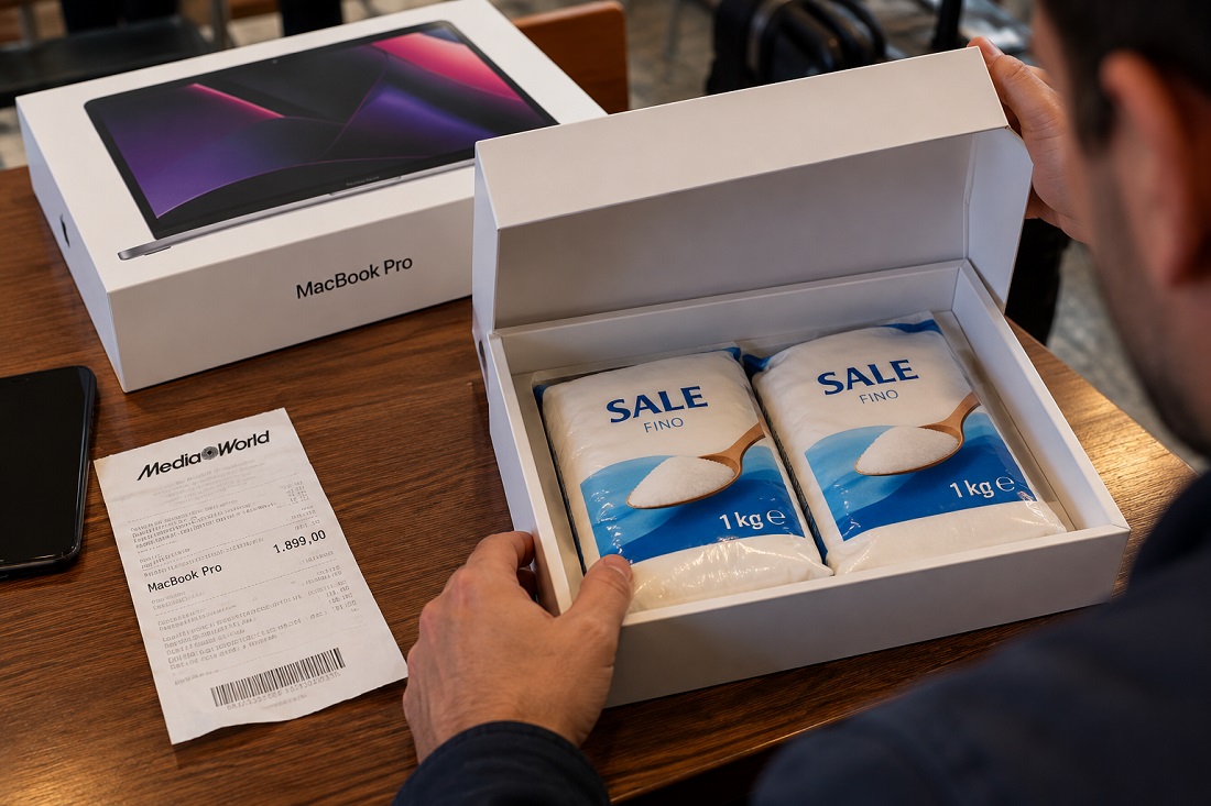 Al momento stai visualizzando Agrigento, compra un MacBook Pro online per 1.400 euro: nella scatola trova due pacchi di sale
